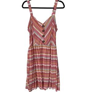 My Michelle Dress Size XL Pink Striped Linen Rayon Blend Smocked Beachy Coastal